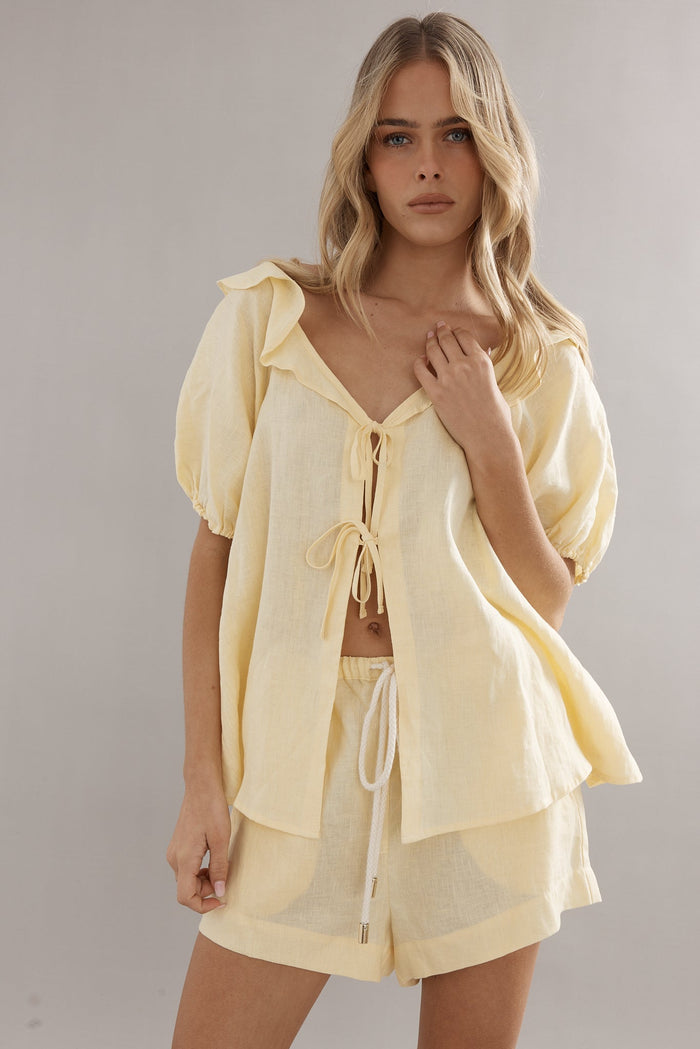 Little Darling Blouse - Yellow Linen