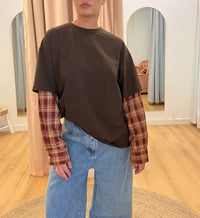 Chocolate/Burgundy Stripe Shirt Sleeve Tee