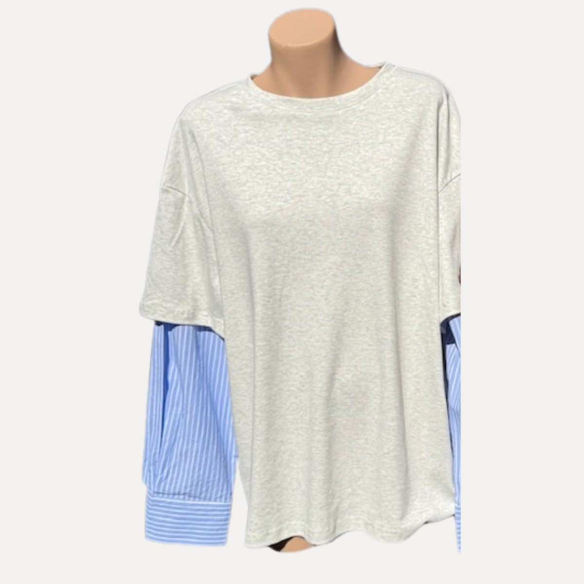 Grey Marle / Blue Stripe Shirt Sleeve Tee