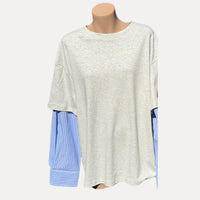 Grey Marle / Blue Stripe Shirt Sleeve Tee