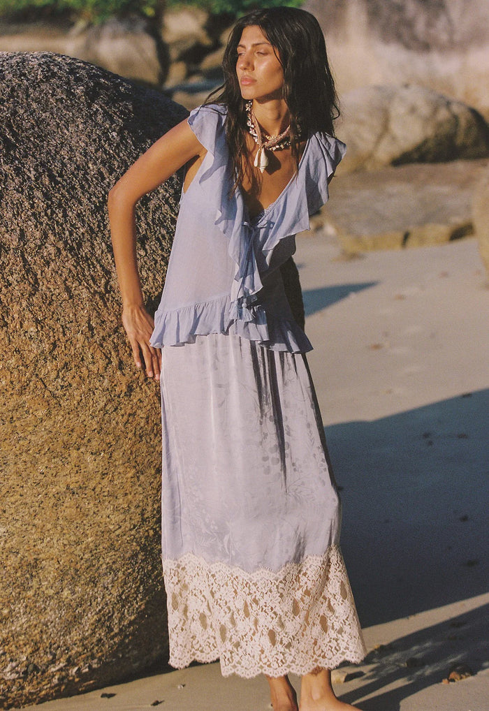 Viola Lace Trim Midi Skirt - Lagoon Purple