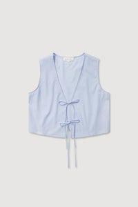 Havana Stripe Poplin Tie Front Top - Blue/White Stripe