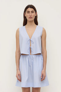Havana Stripe Poplin Tie Front Top - Blue/White Stripe