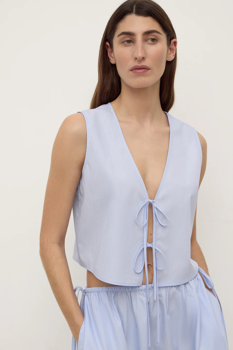 Havana Stripe Poplin Tie Front Top - Blue/White Stripe