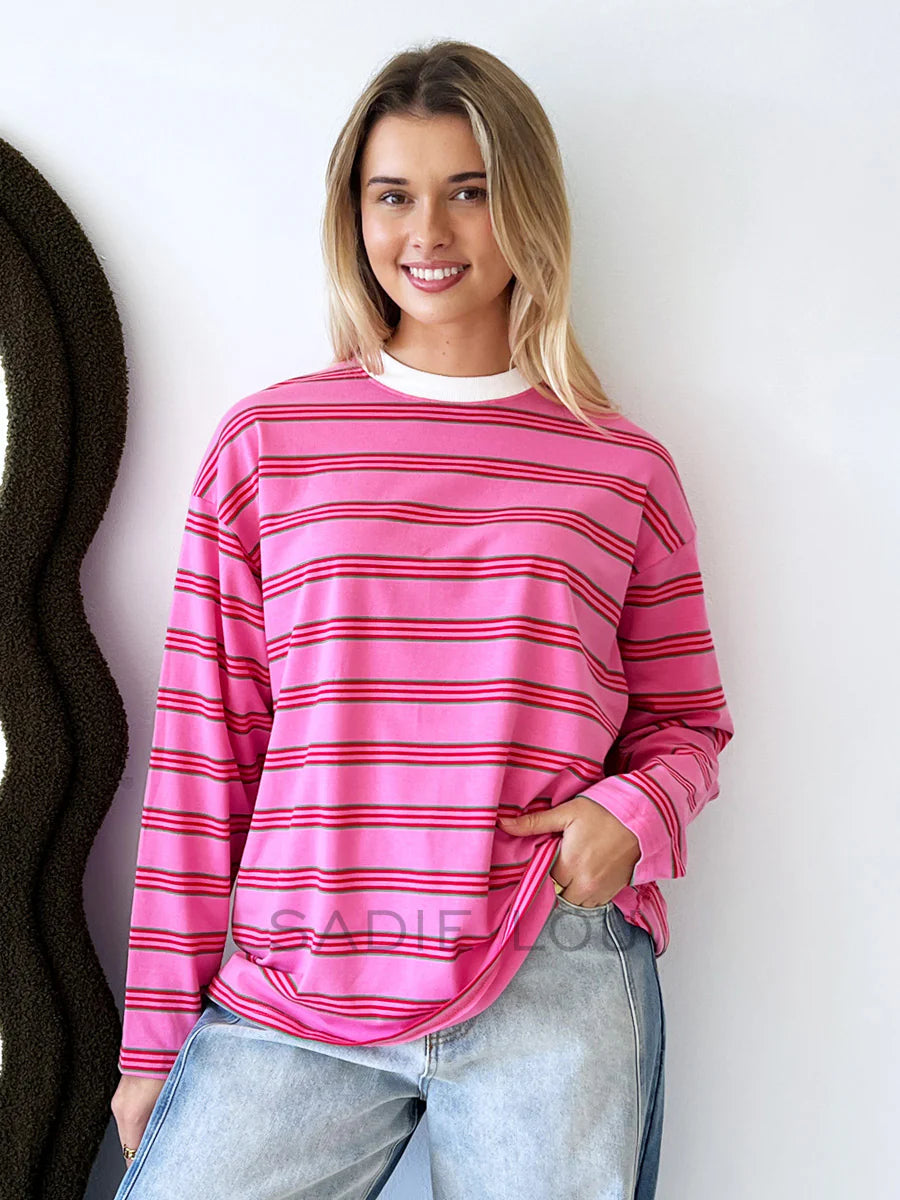 Pink/Red/Green Stripe - Jersey Top