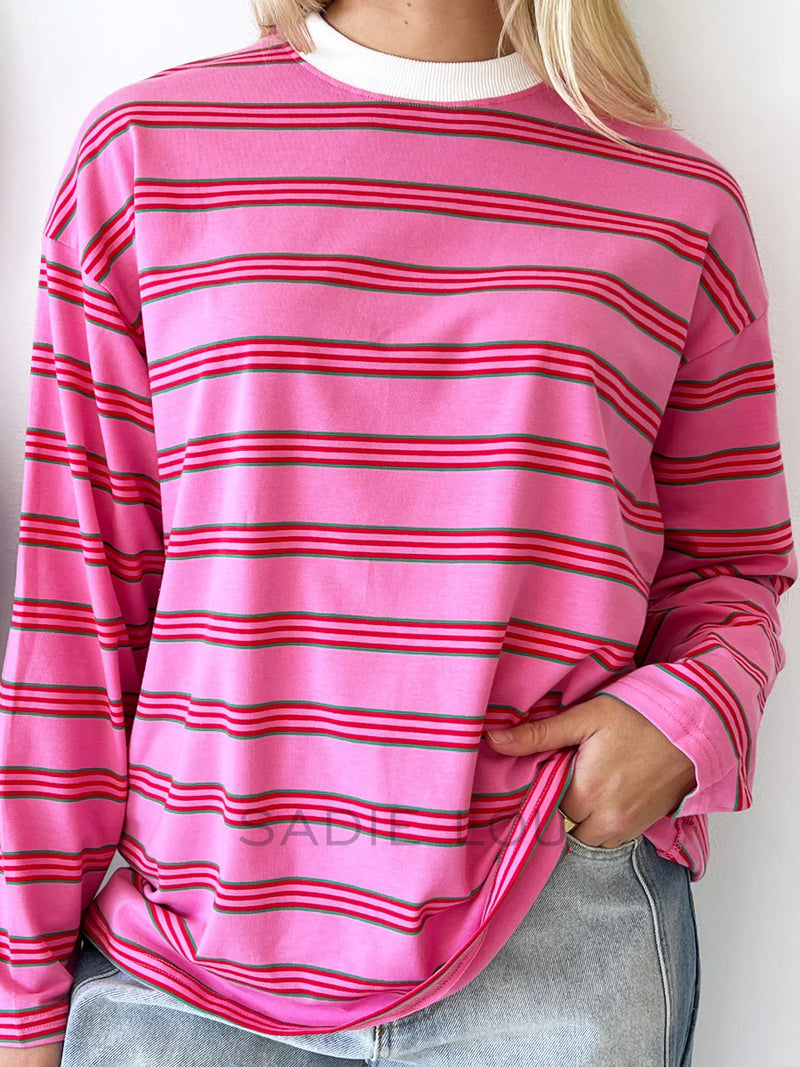 Pink/Red/Green Stripe - Jersey Top