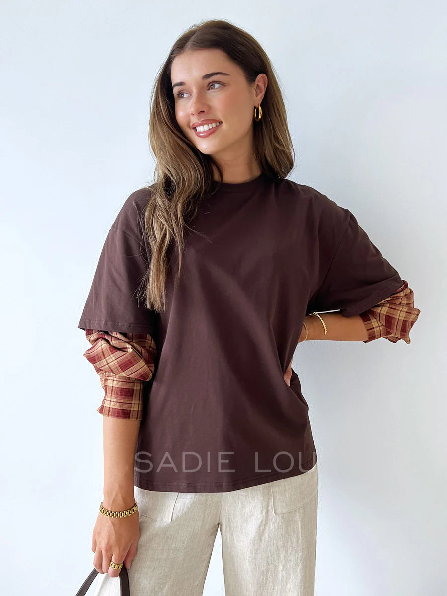 Chocolate/Burgundy Stripe Shirt Sleeve Tee
