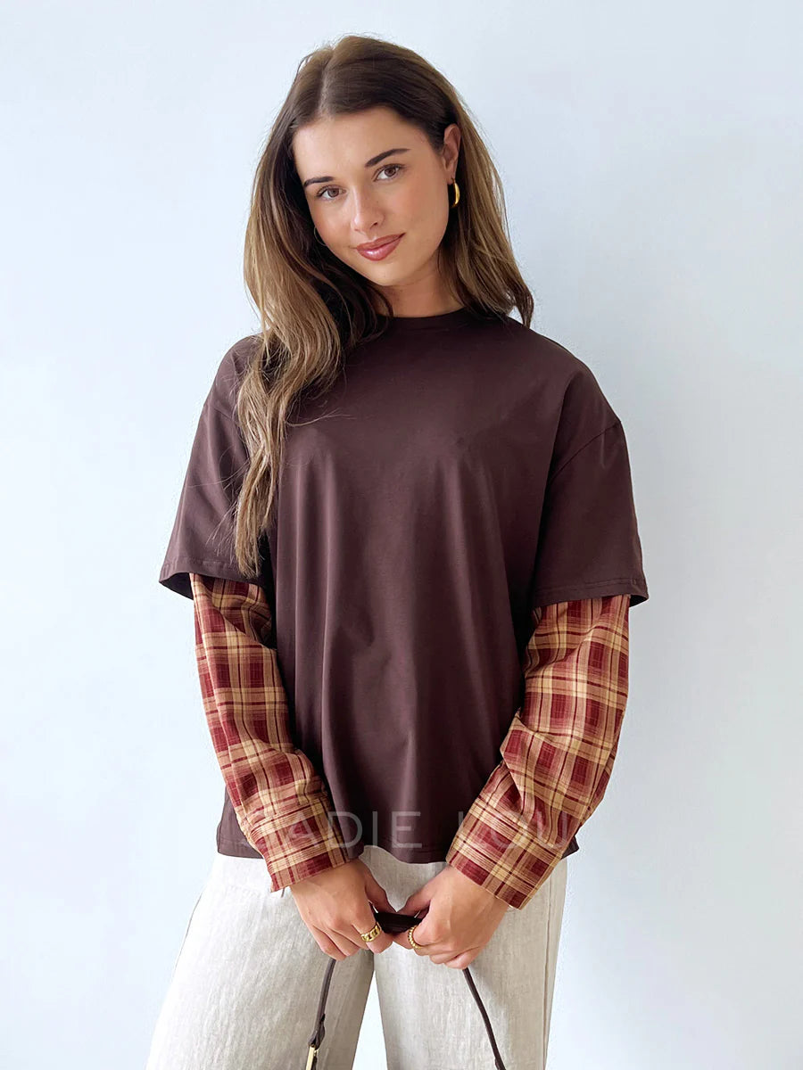 Chocolate/Burgundy Stripe Shirt Sleeve Tee