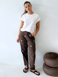 Chocolate/White Polka Dot Barrel Denim Jean