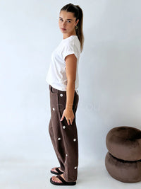 Chocolate/White Polka Dot Barrel Denim Jean