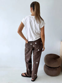 Chocolate/White Polka Dot Barrel Denim Jean