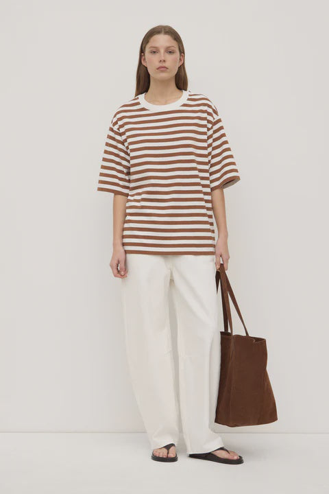 Monte Stripe Cotton Short Sleeve Tee - Earth/Antique White
