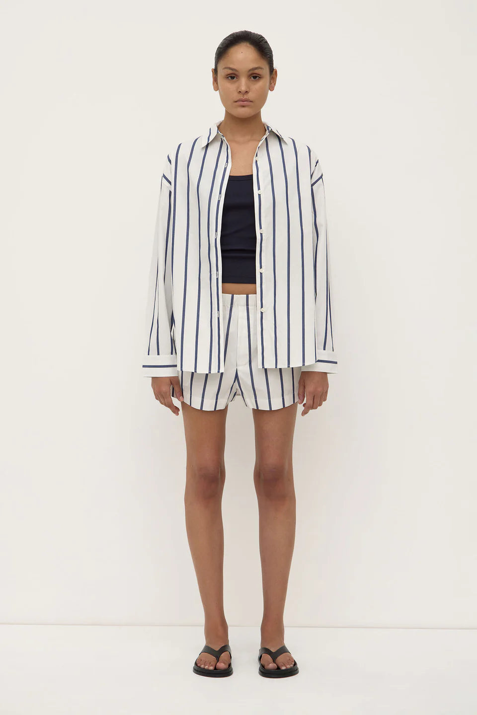 Nara Stripe Long Sleeve Shirt - White/True Navy