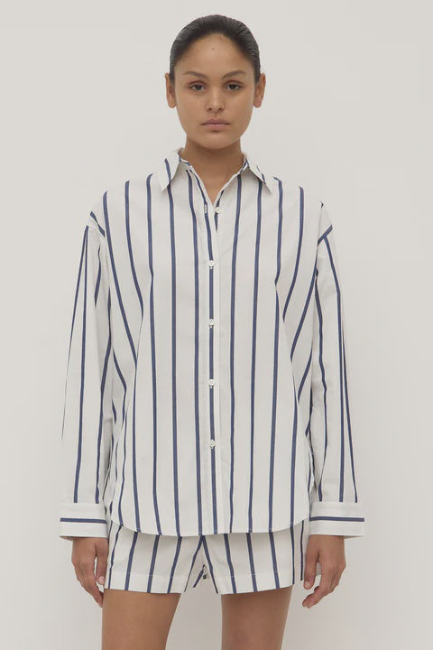 Nara Stripe Long Sleeve Shirt - White/True Navy