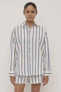 Nara Stripe Long Sleeve Shirt - White/True Navy