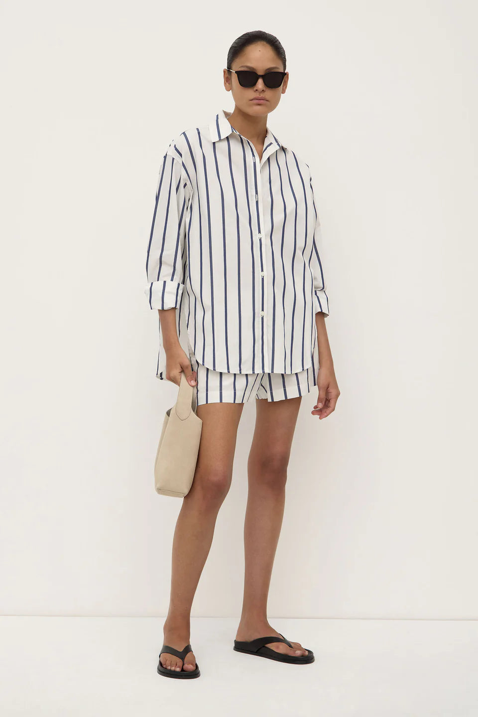 Nara Stripe Long Sleeve Shirt - White/True Navy