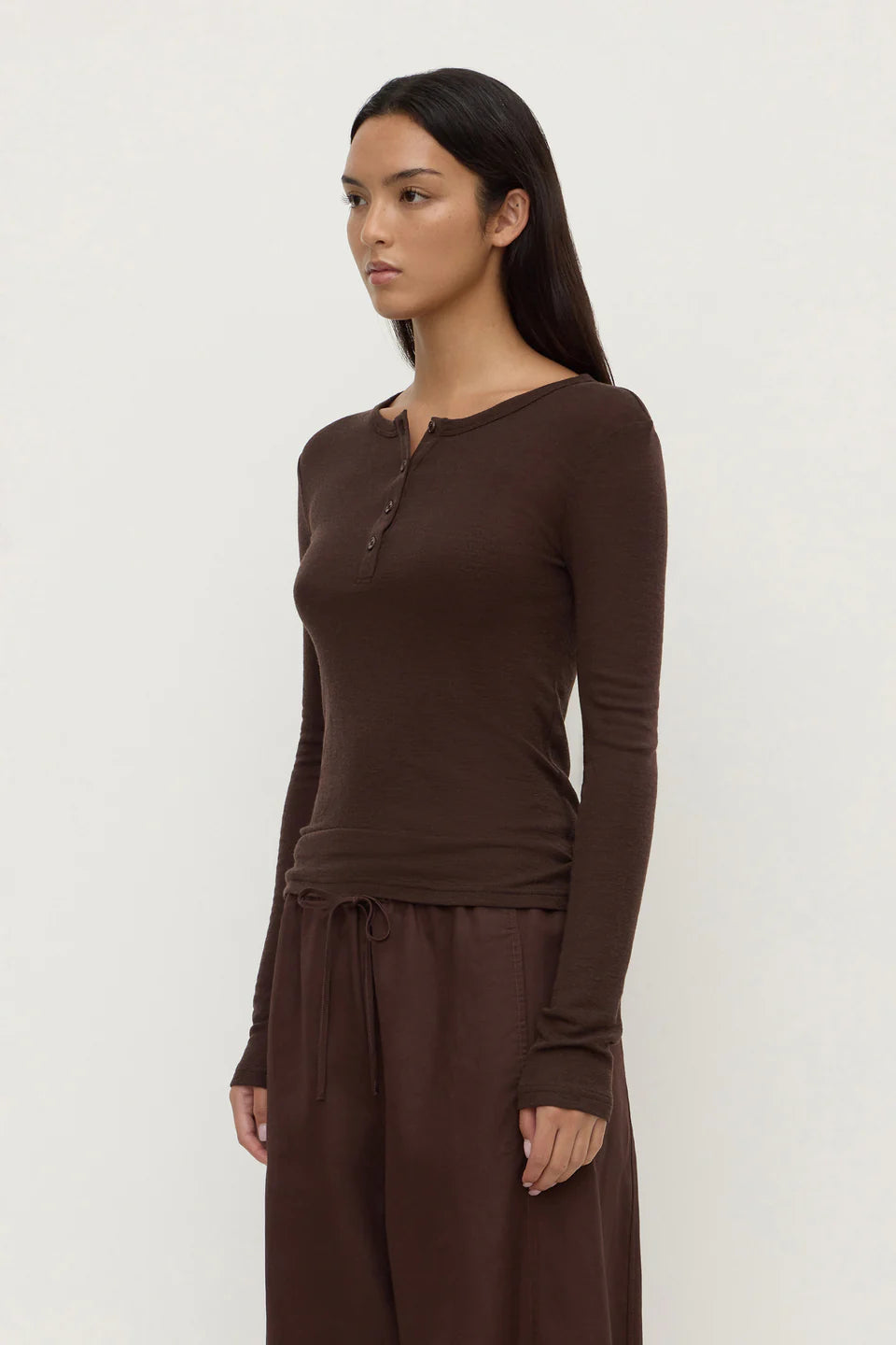 Nora Merino Wool Henley Ganache