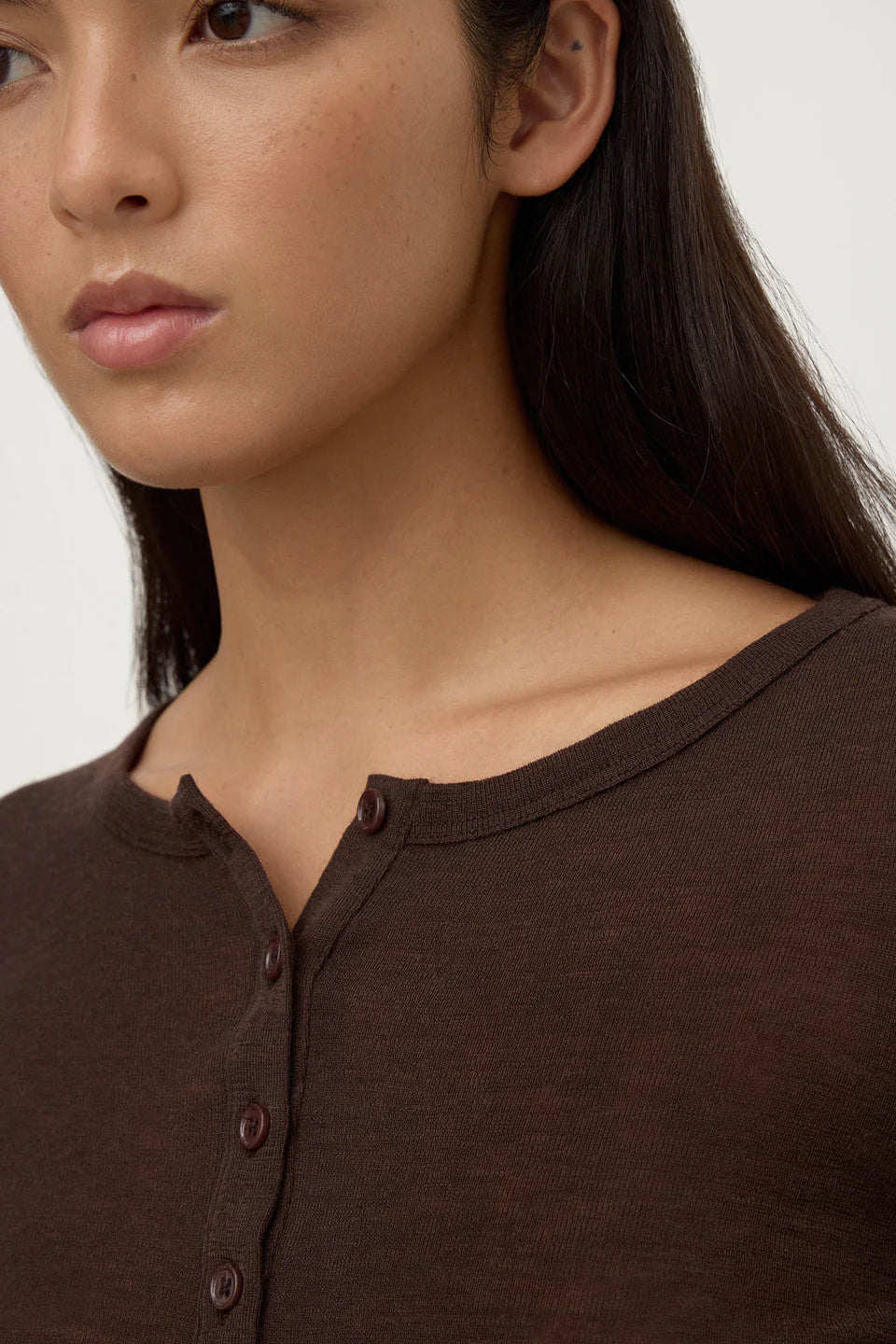Nora Merino Wool Henley Ganache