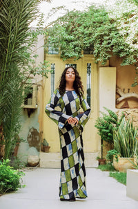 ORO TILE OLIVE MAXI DRESS