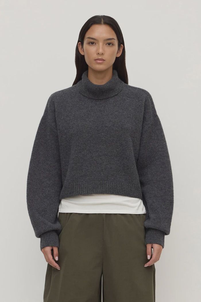 Paris Wool Cashmere Knit Turtleneck Charcoal Marle