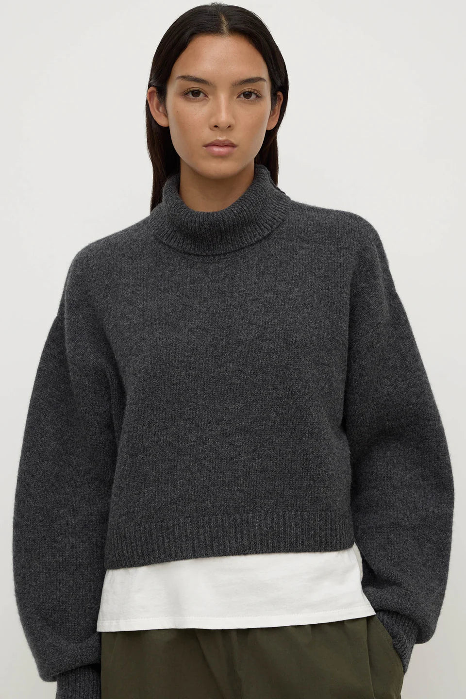 Paris Wool Cashmere Knit Turtleneck Charcoal Marle