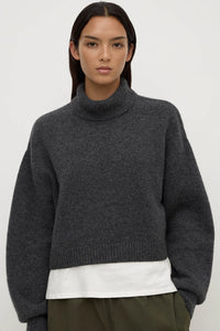 Paris Wool Cashmere Knit Turtleneck Charcoal Marle