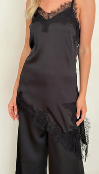 Black Asymmetrical Lace Top and Pant Set