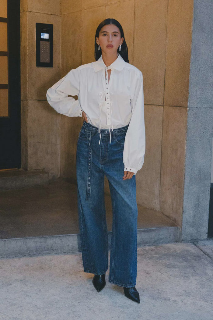 Luma Organic Eyelet Blouse - Bone