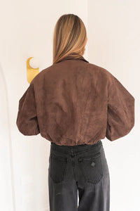Chocolate Funnel Neck Faux Suede Jacket