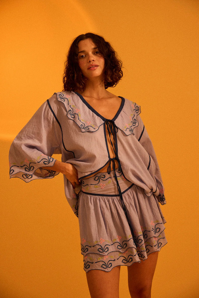 SALVIA FRILL LUSH TIE FRONT BLOUSE