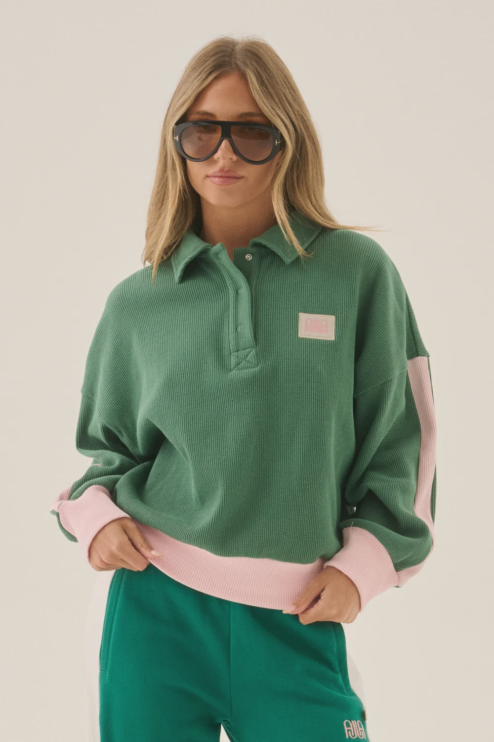 Waffle Splice Sweatshirt Sage Green