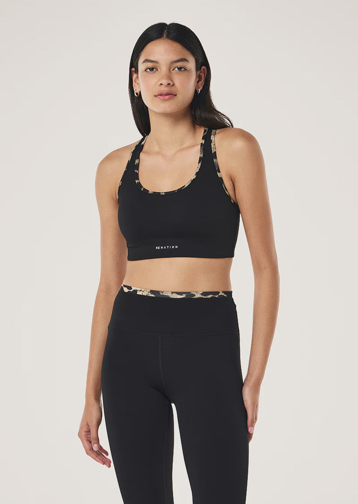 STELLAR SPORTS BRA - BLACK/ LEOPARD