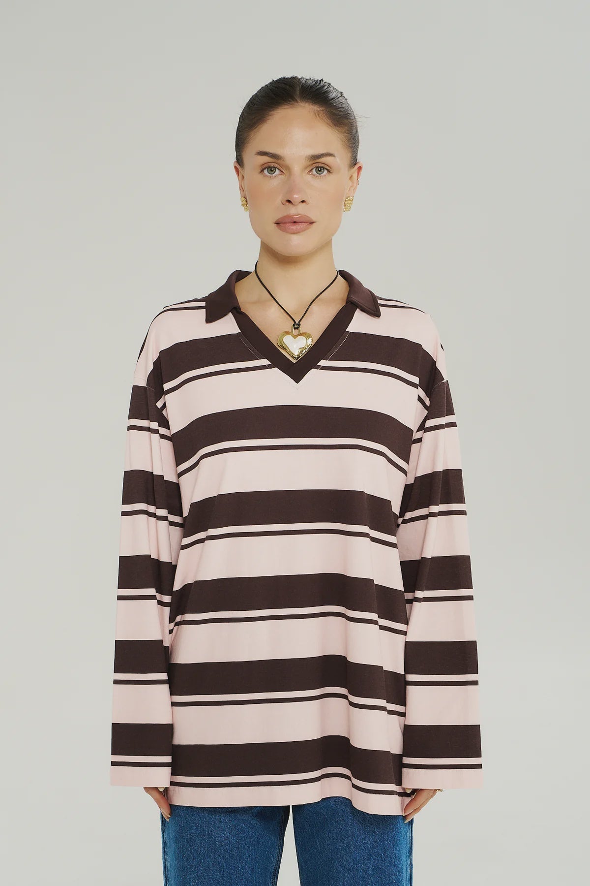 LS POLO TOP - CHOCOLATE ROSE