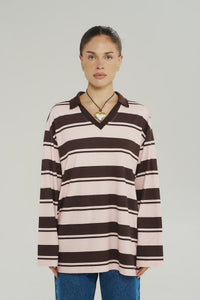 LS POLO TOP - CHOCOLATE ROSE