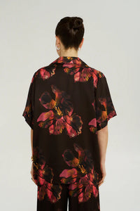 BUTTON UP SS SHIRT - CHOCOLAT PETALS