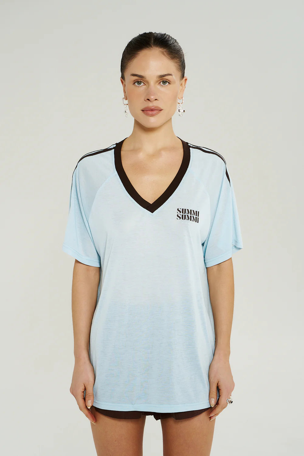 V NECK JERSEY TEE - ICE