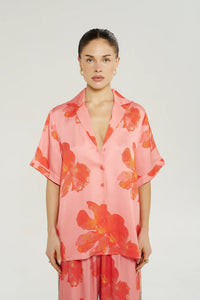 BUTTON UP SS SHIRT - PEACH PETALS