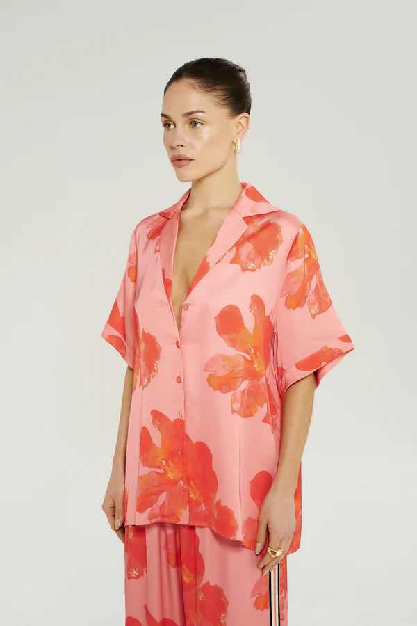 BUTTON UP SS SHIRT - PEACH PETALS