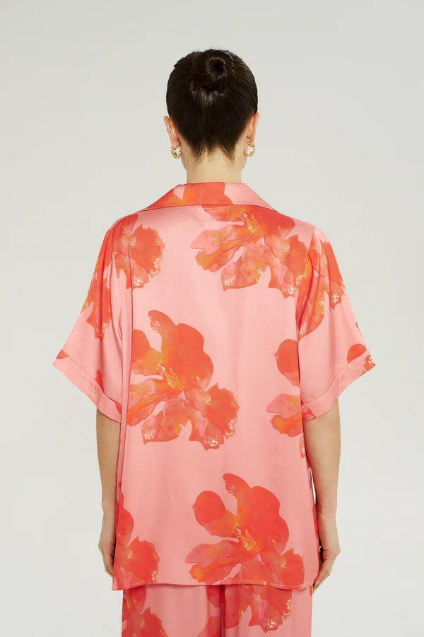 BUTTON UP SS SHIRT - PEACH PETALS