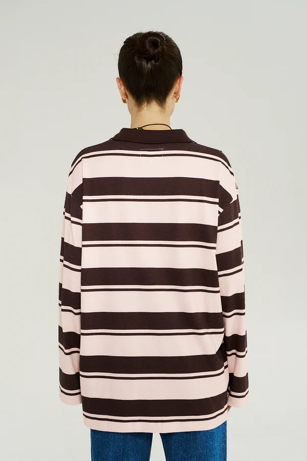 LS POLO TOP - CHOCOLATE ROSE