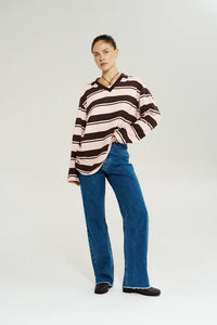 LS POLO TOP - CHOCOLATE ROSE