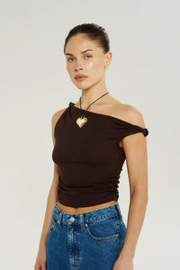 OFF SHOULDER TWIST TOP - CHOCOLAT