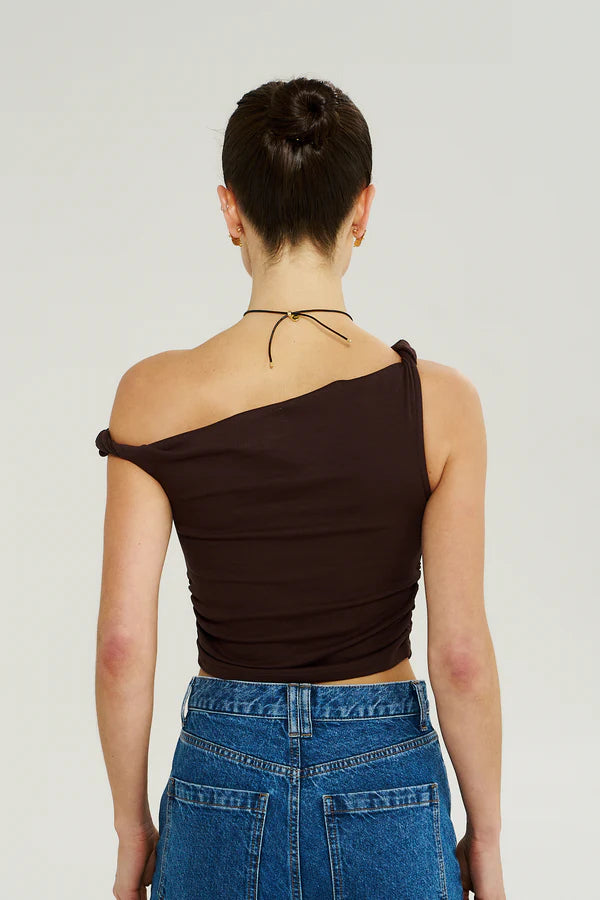 OFF SHOULDER TWIST TOP - CHOCOLAT