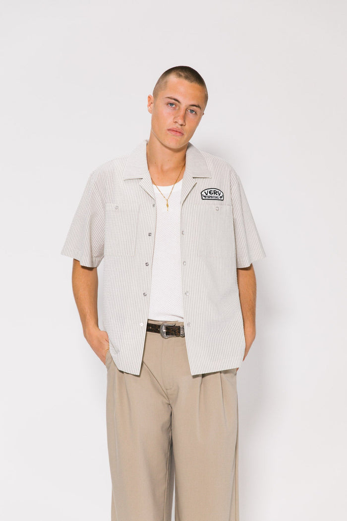 Wheat Seersucker Work Shirt