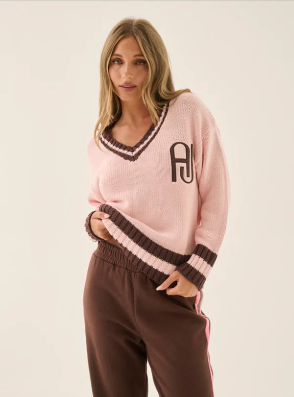 AJ V Neck Knit Sweater - Dusty Rose
