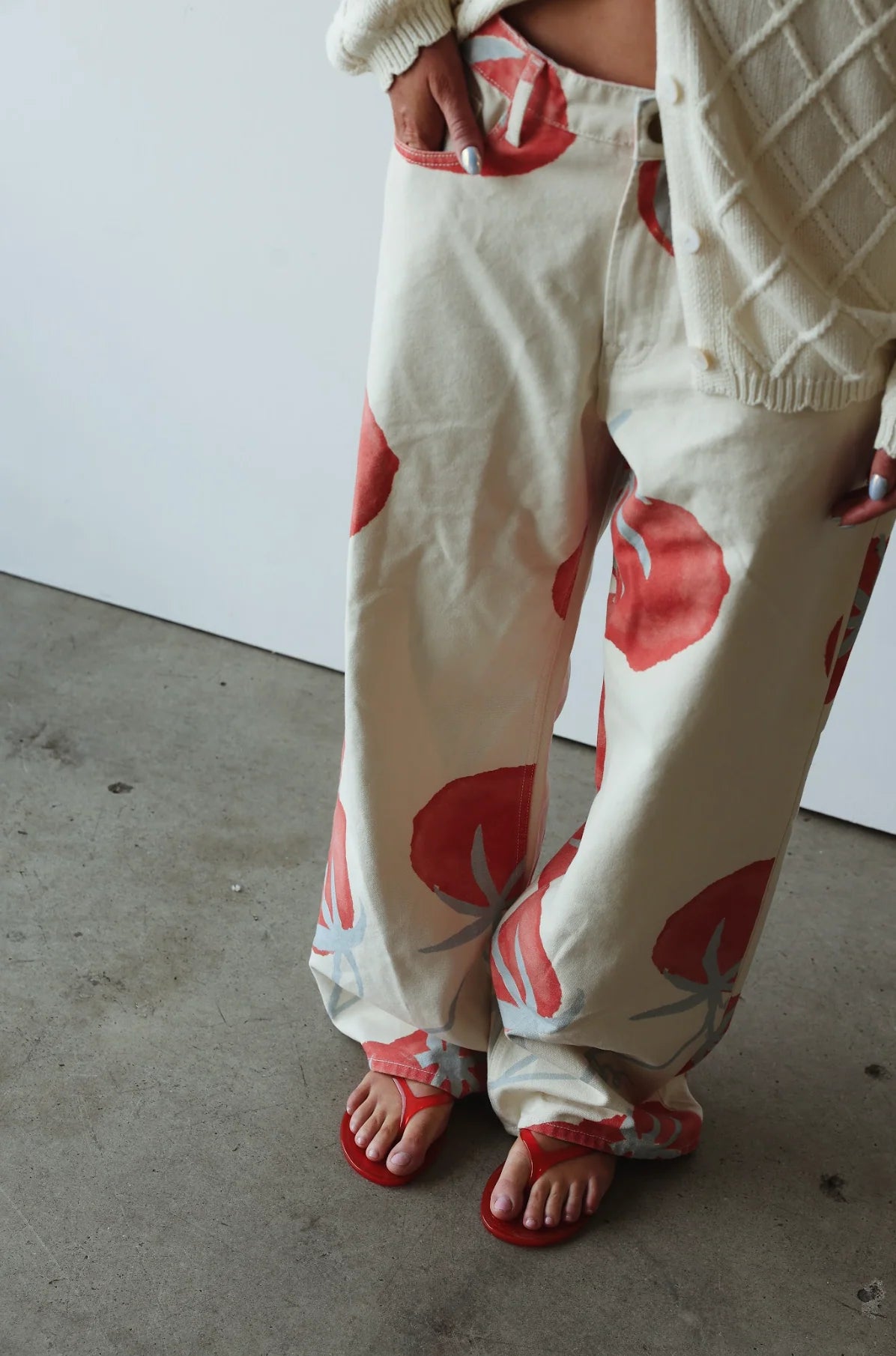 Baggy Mid Rise Jean - Tomato Print