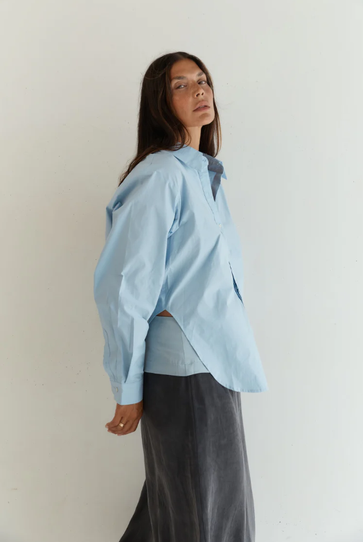 Button Up With A Twist - Cornflower Blue