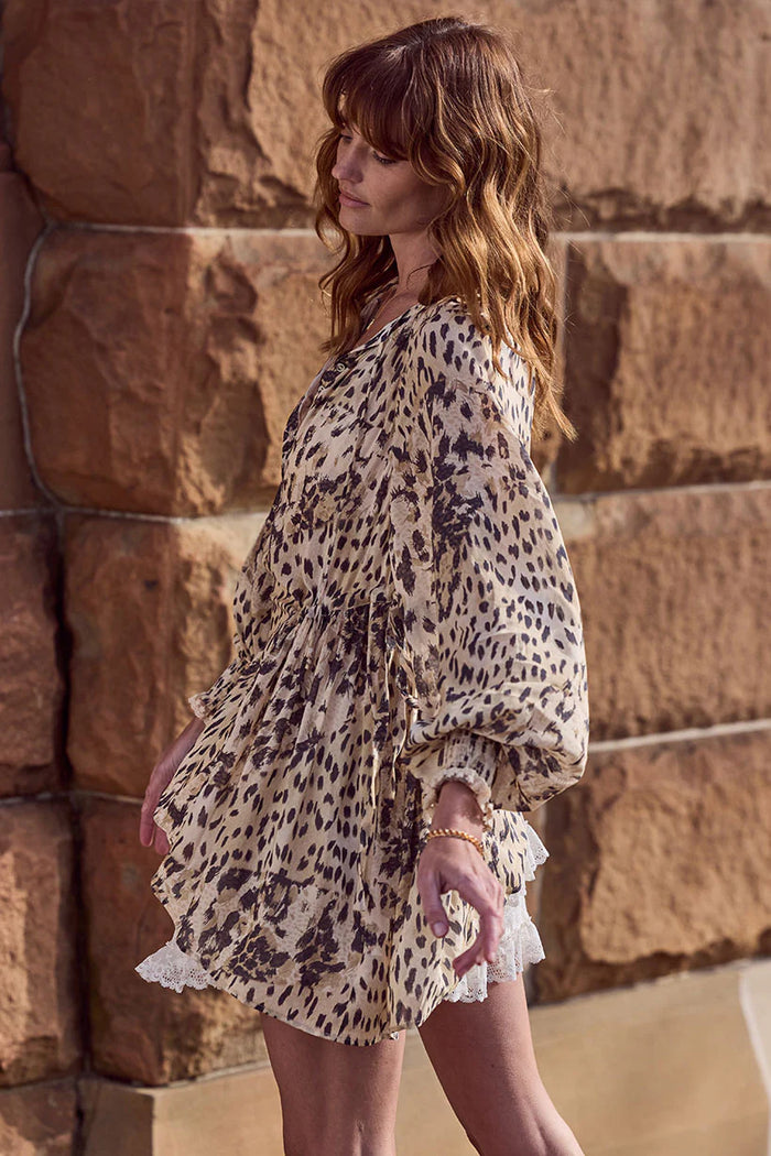 Snow Leopard Asymmetric Blouse - Animal