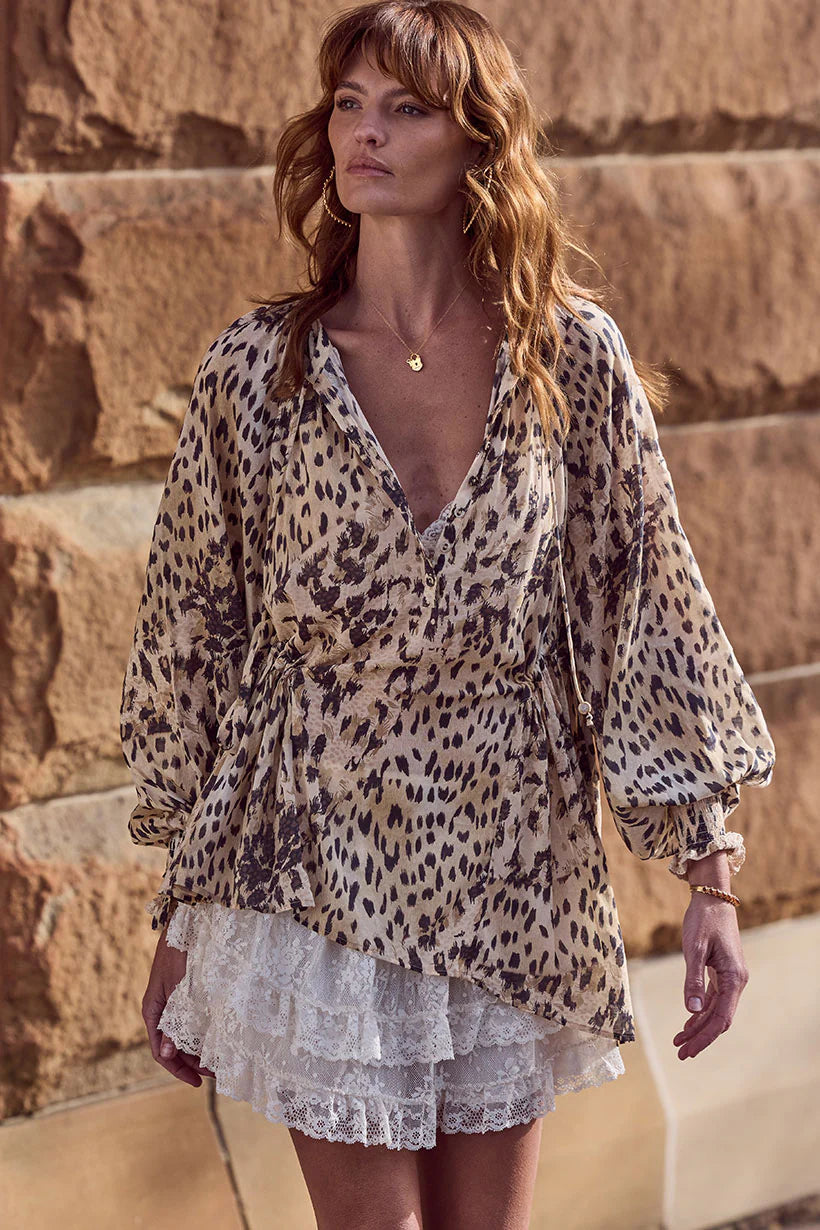 Snow Leopard Asymmetric Blouse - Animal