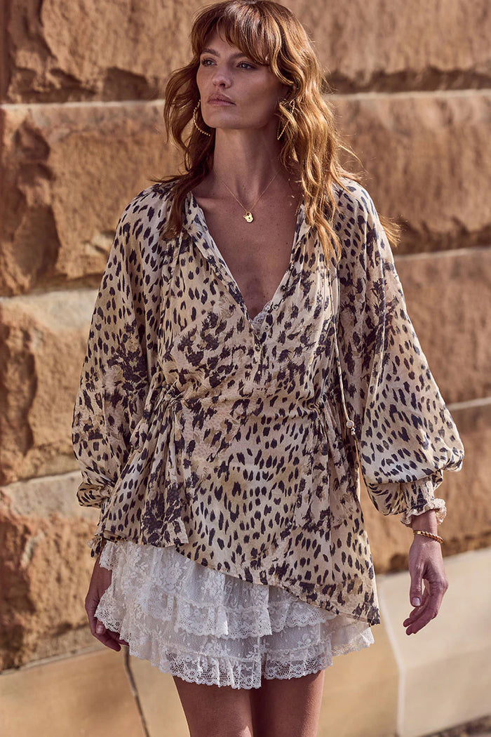 Snow Leopard Asymmetric Blouse - Animal